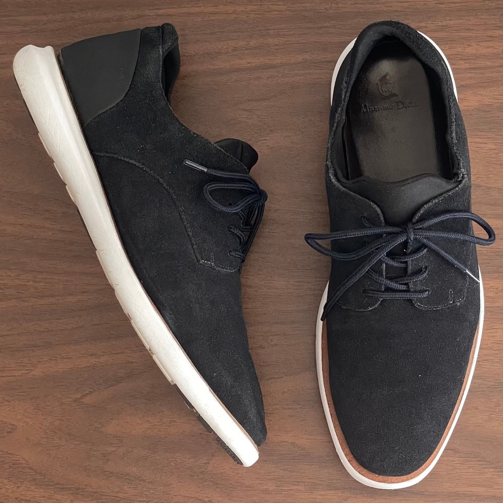 Massimo Dutti Oxford Derbys Mens 45/12 Black/White Suede Lace-Up Dress‎ Shoes